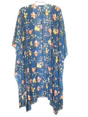 Long Floral Kimono  Forever 21  Dark Teal Flowers   Size L